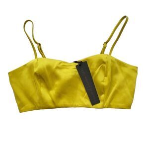 House Of Harlow NWT Crop Top Satin Chartreuse Pull-On Elastic Back Minimalism XS
